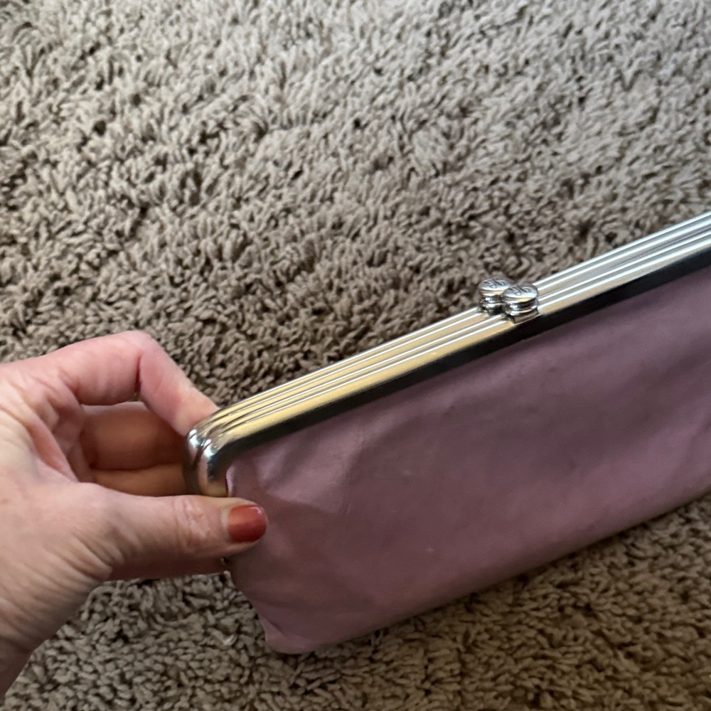 HOBO Lauren Wallet Soft Pink Clutch with Silver Frame